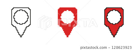 Pixel Art Map Pin Icon Set. Location Marker And Navigation Symbol Collection. Geolocation And Mapping Tool Design. Isolated Vector Illustration Pixel Art Map Pin Icon Set. Location Marker And Navigation Symbol Collection. Geolocation And Mapping Tool Design. Isolated Vector Illustration 128623923