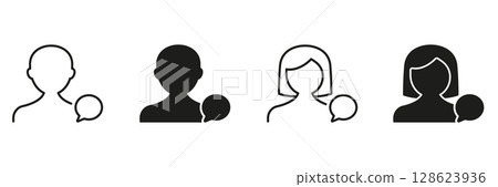 User Communication Icons Set. Male And Female User Profiles With Speech Bubbles Outline And Silhouette Symbol Collection. Social Interaction And Messaging. Isolated Vector Illustration User Communication Icons Set. Male And Female User Profiles With Speech Bubbles Outline And Silhouette Symbol Collection. Social Interaction And Messaging. Isolated Vector Illustration 128623936