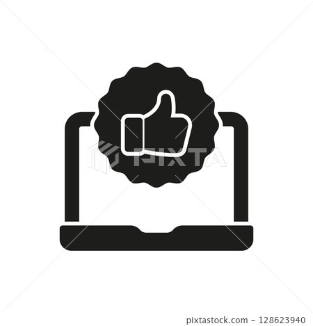 Laptop With Thumbs Up Solid Icon. Online Approval And Positive Feedback Silhouette Symbol. Digital Endorsements And Social Media Interaction. Isolated Vector Illustration Laptop With Thumbs Up Solid Icon. Online Approval And Positive Feedback Silhouette Symbol. Digital Endorsements And Social Media Interaction. Isolated Vector Illustration 128623940
