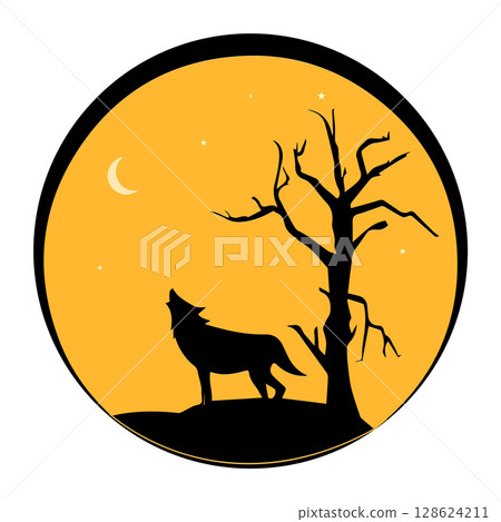 wolf roaring icon at night wolf roaring icon at night 128624211