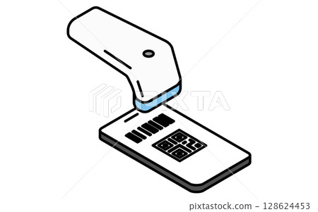 用於二維碼支付的智慧型手機和條碼閱讀器的簡單線條畫圖示(等距圖) 用於二維碼支付的智慧型手機和條碼閱讀器的簡單線條畫圖示(等距圖) 128624453