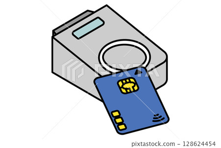 A simple line icon of cashless payment by touching a credit card (isometric illustration) 128624454