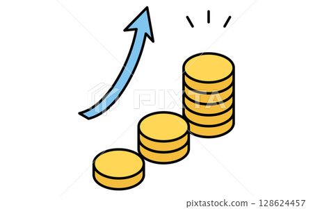 Simple line icon of wealth formation with increasing coins (isometric illustration) Simple line icon of wealth formation with increasing coins (isometric illustration) 128624457