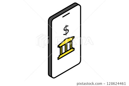 Simple line icon of smartphone banking app (isometric illustration) Simple line icon of smartphone banking app (isometric illustration) 128624461