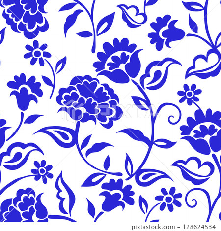 Seamless pattern with vector floral ornaments. Oriental design. Seamless pattern with vector floral ornaments. Oriental design. 128624534