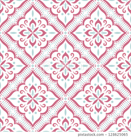 Pink and Mint Seamless Repeating Floral Pattern 128625065