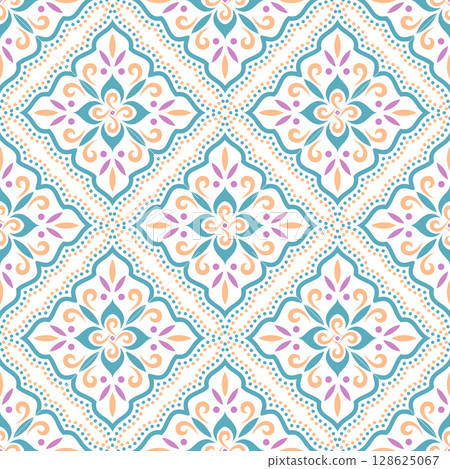 Teal and Gold Abstract Seamless Tile Pattern 128625067