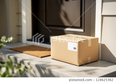 Contactless Delivery of a Package on a Modern Doorstep. AI generated 128625362
