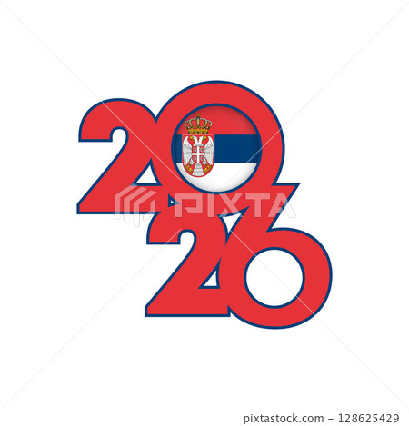 2026 banner with Serbia flag inside. 2026 banner with Serbia flag inside. 128625429