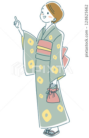 穿著浴衣仰望天空的女人 穿著浴衣仰望天空的女人 128625662