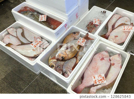 日本魚市上展出的新鮮魚 日本魚市上展出的新鮮魚 128625843