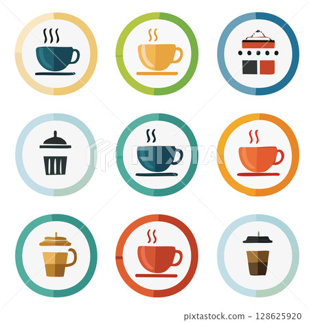Cafe and coffee icon set flat design illustration material 01 128625920