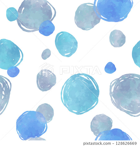 Seamless pattern of rough watercolor polka dots (light blue) 128626669