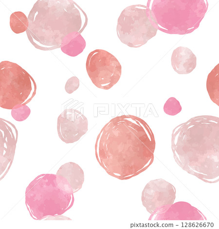 Seamless pattern of watercolor-style rough polka dots (pink) 128626670