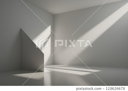 具有對角線牆和幾何陰影的白色簡約空間背景 128626678