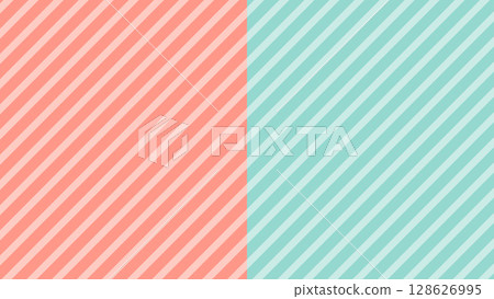 Two-tone diagonal stripe pattern background material 16:9 size red turquoise blue 128626995
