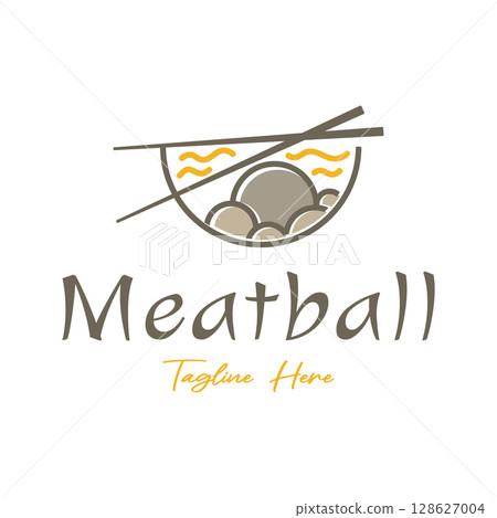 meatball logo design illustration template for Asian food, processed meat, restaurant, business meatball logo design illustration template for Asian food, processed meat, restaurant, business 128627004