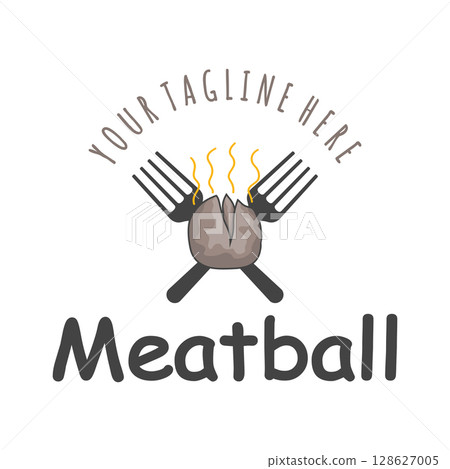meatball logo design illustration template for Asian food, processed meat, restaurant, business meatball logo design illustration template for Asian food, processed meat, restaurant, business 128627005