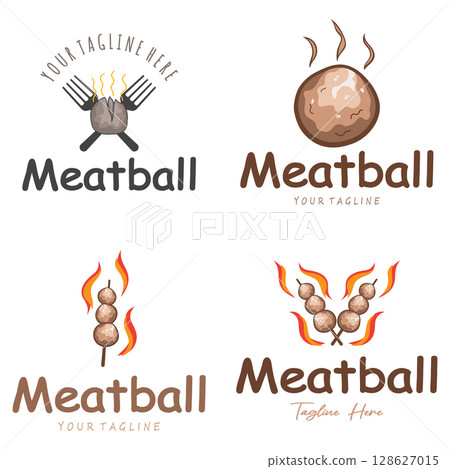 meatball logo design illustration template for Asian food, processed meat, restaurant, business meatball logo design illustration template for Asian food, processed meat, restaurant, business 128627015