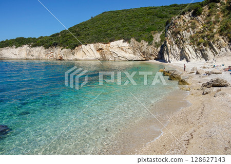 summer day in Filikuri Beach, hidden and wild beach in Himara, Albanian riviera 128627143