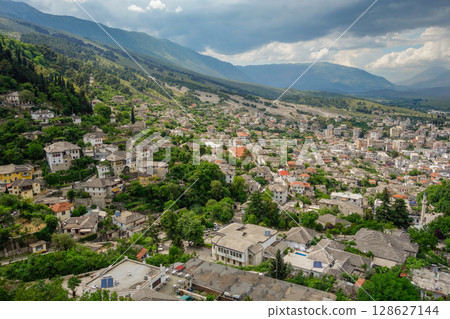 cityscape of Gjirokaster in Albania, with Ottoman architecture preserved on the World Heritage List cityscape of Gjirokaster in Albania, with Ottoman architecture preserved on the World Heritage List 128627144