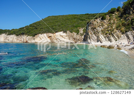 summer day in Filikuri Beach, hidden and wild beach in Himara, Albanian riviera 128627149