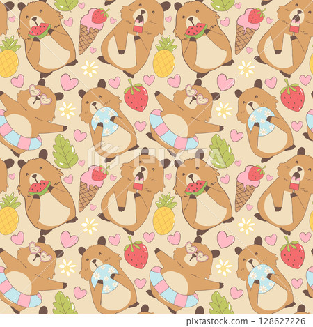 seamless pattern with cute animals in cartoon style 128627226
