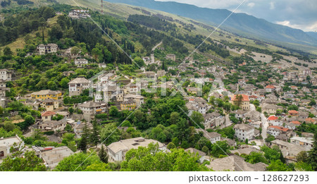 cityscape of Gjirokaster in Albania, with Ottoman architecture preserved on the World Heritage List cityscape of Gjirokaster in Albania, with Ottoman architecture preserved on the World Heritage List 128627293