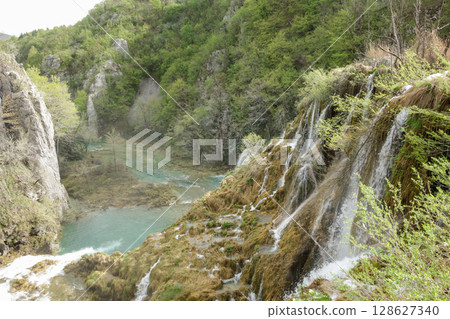 amazing turf cascades in Plitvice Lakes National Park, Croatia. spectacular waterfalls, lakes and flora in protected area amazing turf cascades in Plitvice Lakes National Park, Croatia. spectacular waterfalls, lakes and flora in protected area 128627340