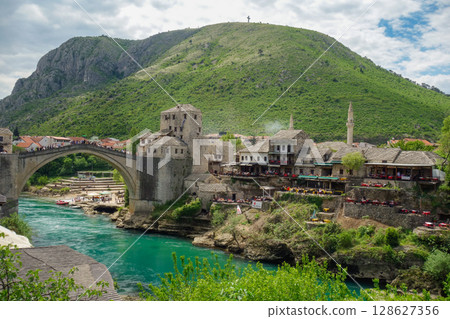 cityscape of Mostar and Neretva river, in Bosnia and Herzegovina cityscape of Mostar and Neretva river, in Bosnia and Herzegovina 128627356