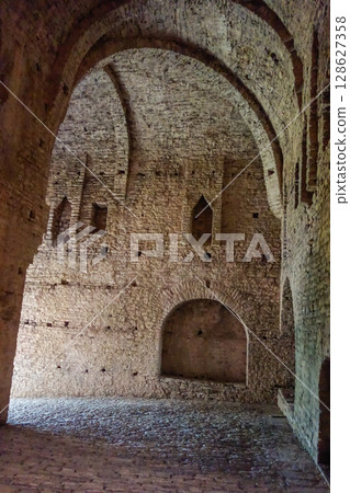 interior view of ancient tunnels of Gjirokaster castle in Albania 128627358