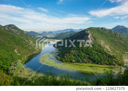 stunning view from Pavlova Strana lookout in Rijeka Crnojevica river, Montenegro, Europe stunning view from Pavlova Strana lookout in Rijeka Crnojevica river, Montenegro, Europe 128627370
