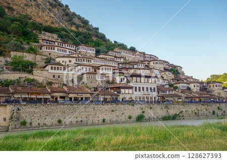 facades of old houses in Berat city, Albania. a Unesco World Heritage Site facades of old houses in Berat city, Albania. a Unesco World Heritage Site 128627393