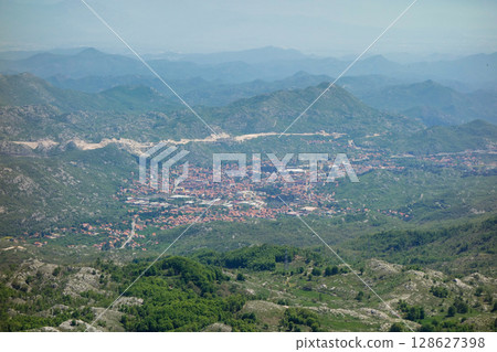 Cetinje, Montenegro: panoramic view and cityscape. The historic and presidential capital of country 128627398