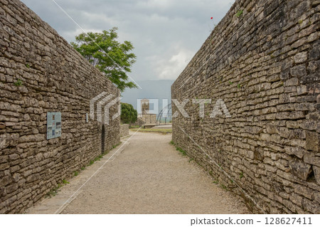 fortified walls of the old castle of Gjirokaster in Albania, Europe 128627411