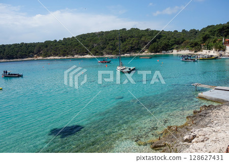 amazing Palmizana Beach in Hvar archipelago, Split Dalmatia County, Croatia amazing Palmizana Beach in Hvar archipelago, Split Dalmatia County, Croatia 128627431