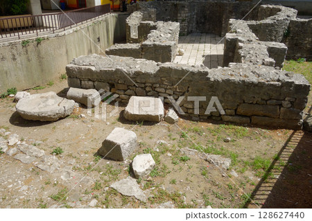 Zadar, Croatia - 04.22.2025: ruins of ancient buildings in city old town 128627440