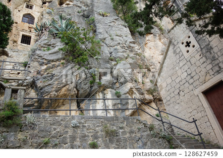 chapel embedded in the rocky wall at Marjan Forest Park in Split, Croatia chapel embedded in the rocky wall at Marjan Forest Park in Split, Croatia 128627459