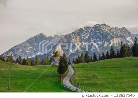 picturesque rural landscape near Zabljak town, Montenegro. Durmitor mountains as backdrop 128627540