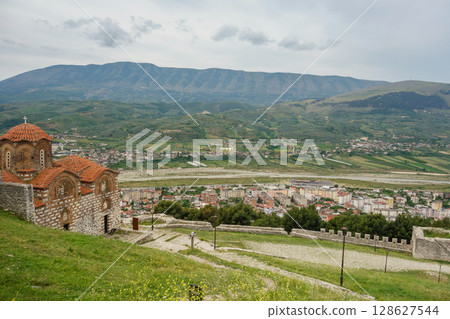 inside the walls of Berat Castle in Berat, Albania, a Unesco World Heritage Site 128627544