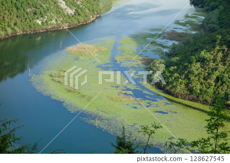 stunning view from Pavlova Strana lookout in Rijeka Crnojevica river, Montenegro, Europe 128627545