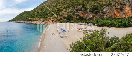 panoramic of Gjipe Beach in Dhermi, Albanian riviera, Ionian sea panoramic of Gjipe Beach in Dhermi, Albanian riviera, Ionian sea 128627657