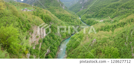 beautiful Tara river gorge between mountains near to Zabljak in northern Montenegro, Europe beautiful Tara river gorge between mountains near to Zabljak in northern Montenegro, Europe 128627712