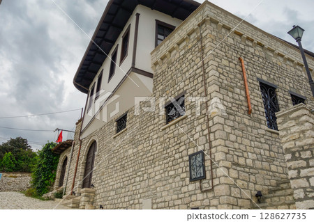 narrow streets and ancient stone architecture in center of Berat, Albania narrow streets and ancient stone architecture in center of Berat, Albania 128627735