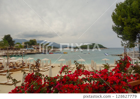 beautiful Albanian riviera, Ksamil city coastline 128627779