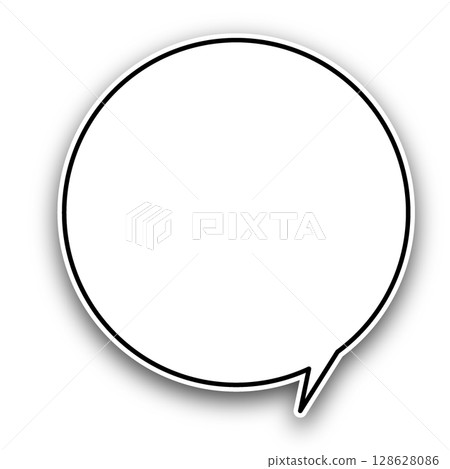 A simple speech bubble with a rounded black line and a shadow 128628086