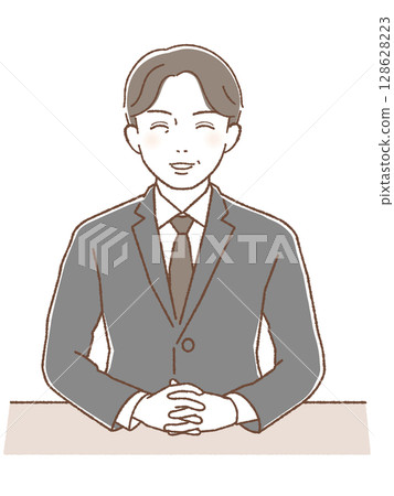 一位西裝革履的中年男子雙手交叉，面帶微笑 128628223