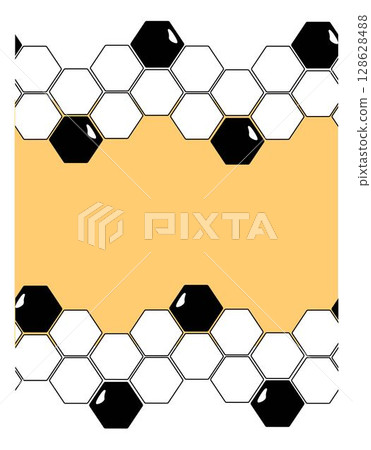 Hexagon, honeycomb Horizontal seamless border frame template. Vector graphic line illustration. Pattern with no strokes. Asset for photo collage, montage or clipping mask. 128628488