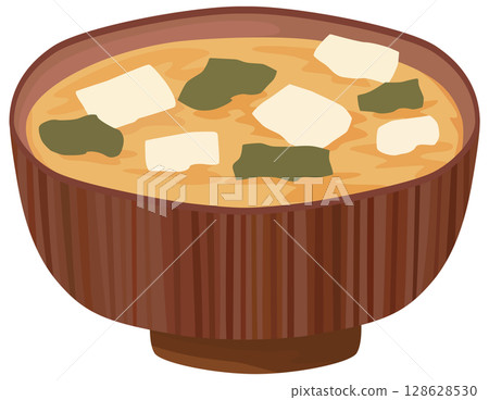 Tofu and wakame miso soup illustration vector material 128628530