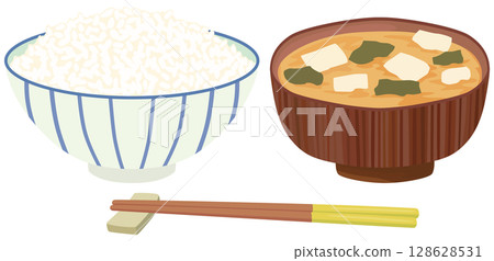 米飯和味噌湯的插圖向量素材 米飯和味噌湯的插圖向量素材 128628531